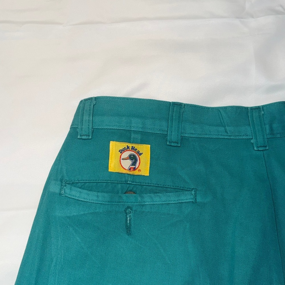 Duck Head Pleated Shorts Mens 33 Teal Green Vintage 100% Cotton Chino Preppy - Picture 8 of 9